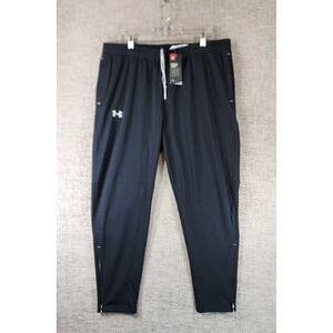 Under Armour Fitted Track Pants Mens 2XL Black Stretch Tapered Zip Legs NWT